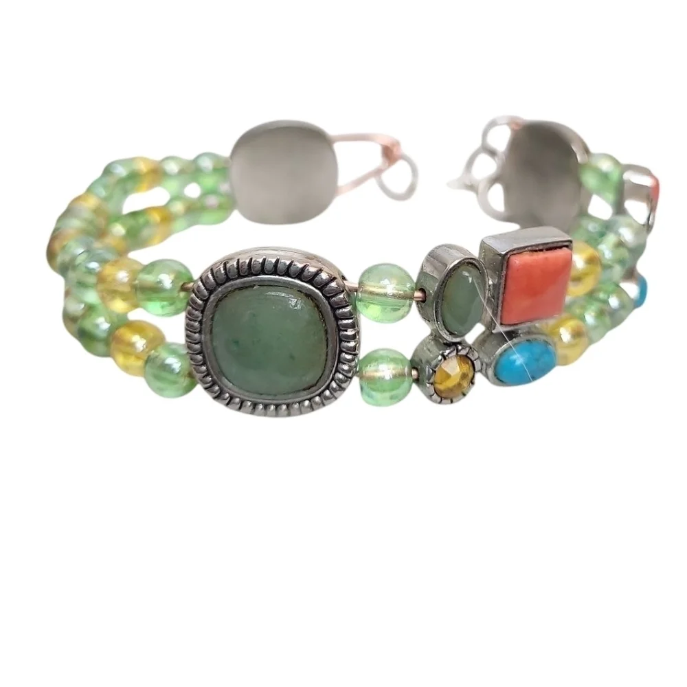 Translucent Green Yellow Faceted Colorful Beaded Cooper Bracelet